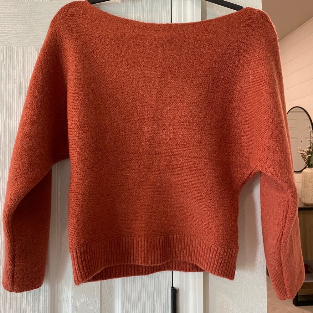Off shoulder rust colored sweater